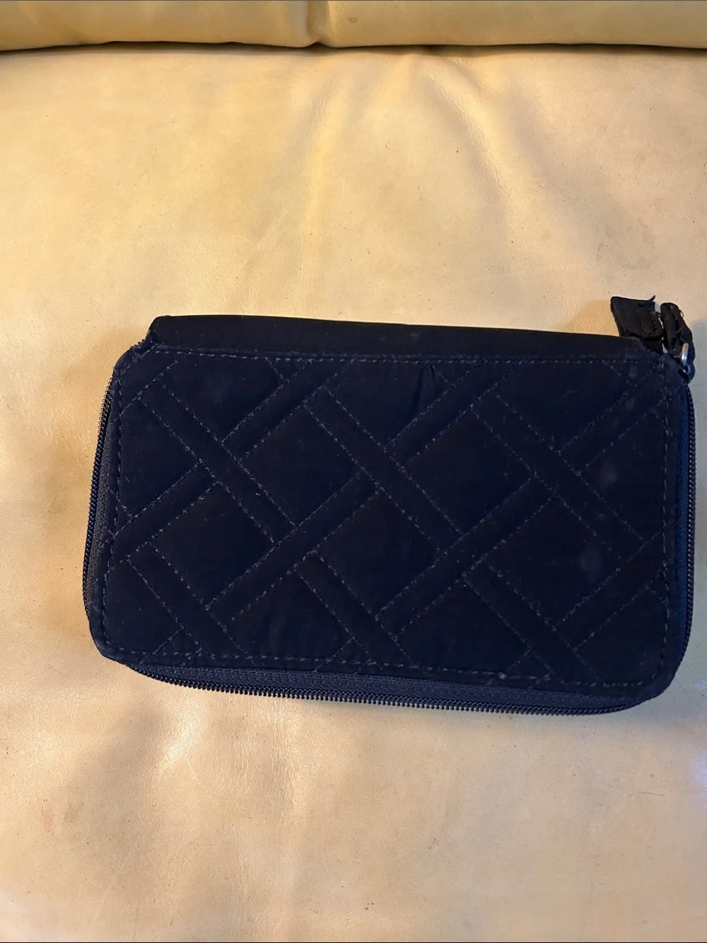 Vera Bradley Black Quilted Zip Wallet with Metal Plaque